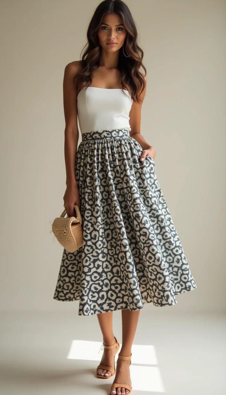 Patterned Midi Skirt: An Effortlessly Stylish Spring Wedding Guest Outfit