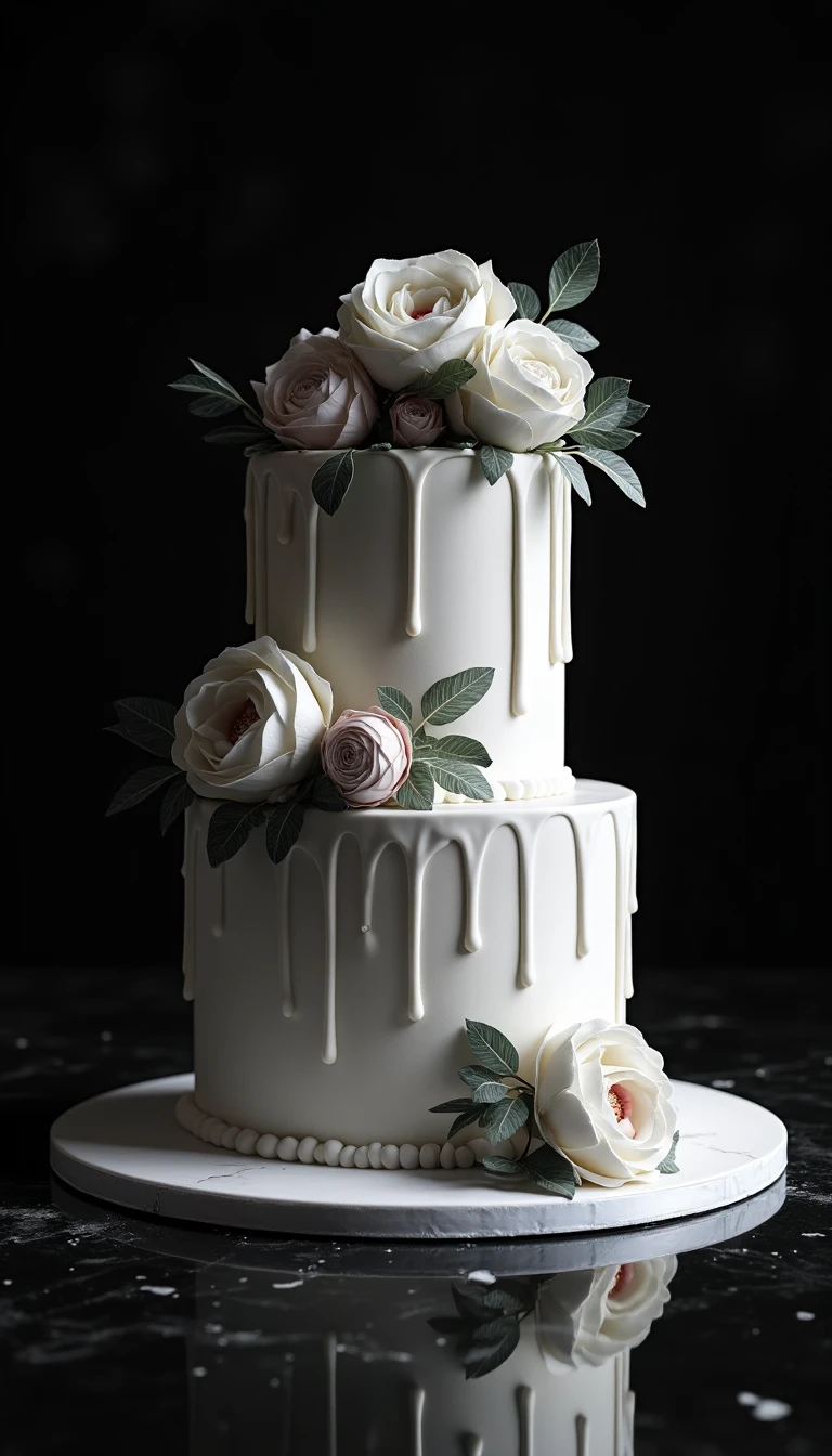 Creative Drip Effect on a Black and White Wedding Cake