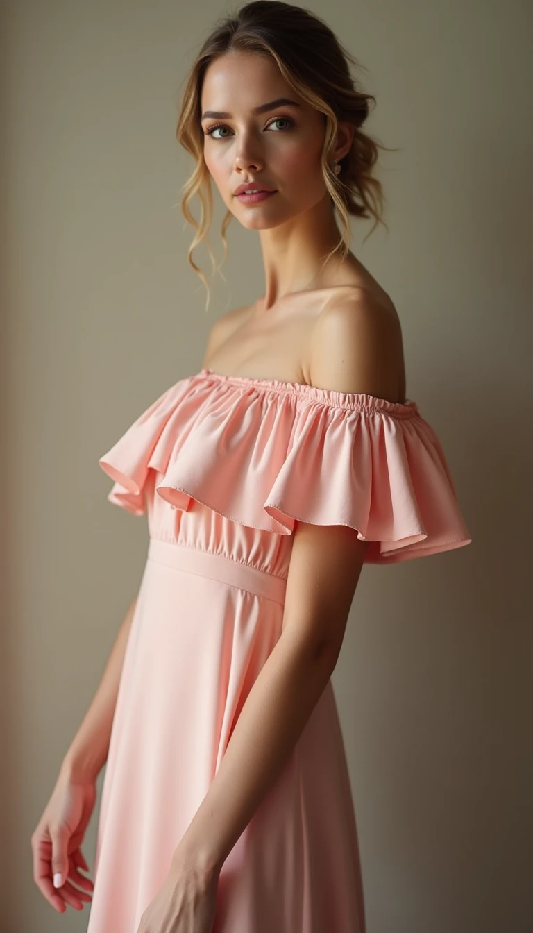 Ruffled Off-the-Shoulder Dress: Feminine Flair in Wedding Guest Dress Spring