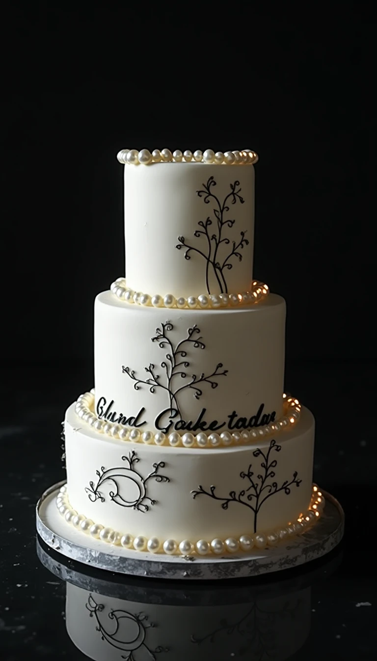Vintage Charm of a Black and White Wedding Cake with Pearls