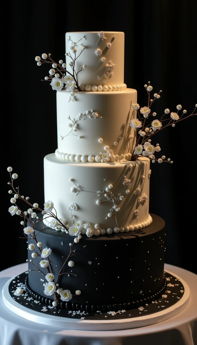 Glamorous Black and White Wedding Decor: Cake Displays