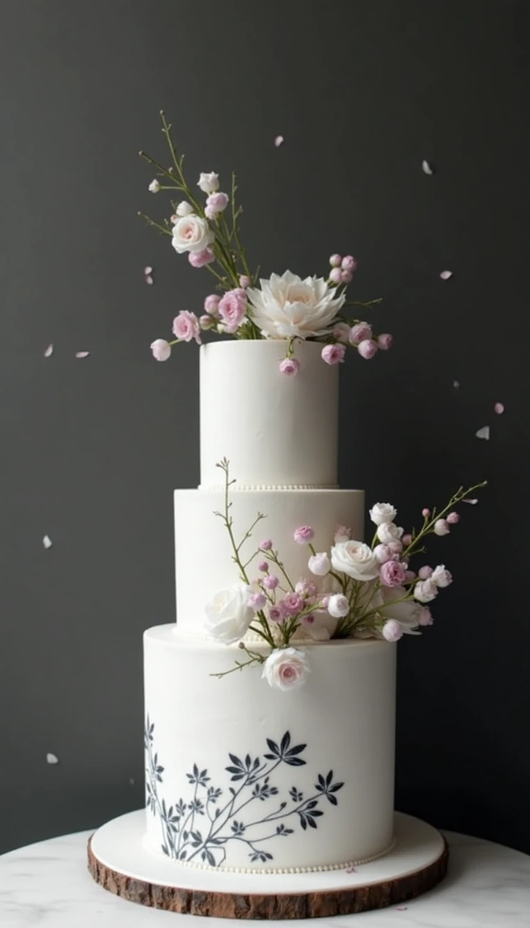 Minimalist Black and White Wedding Cake for Modern Couples