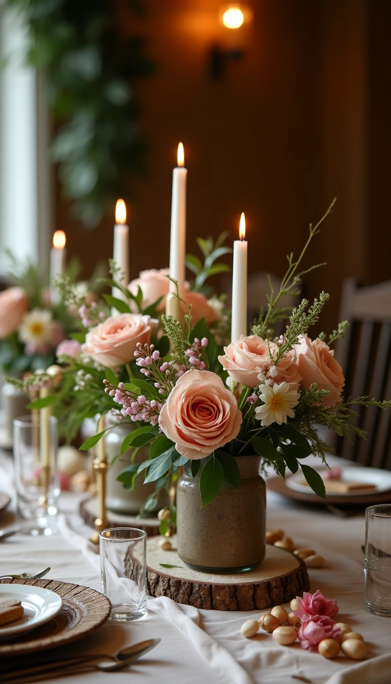 Rustic Charm: Boho Wedding Centerpieces with Wood Accents