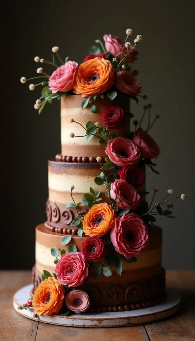 Chocolate Indulgence: The Decadent Boho Wedding Cake