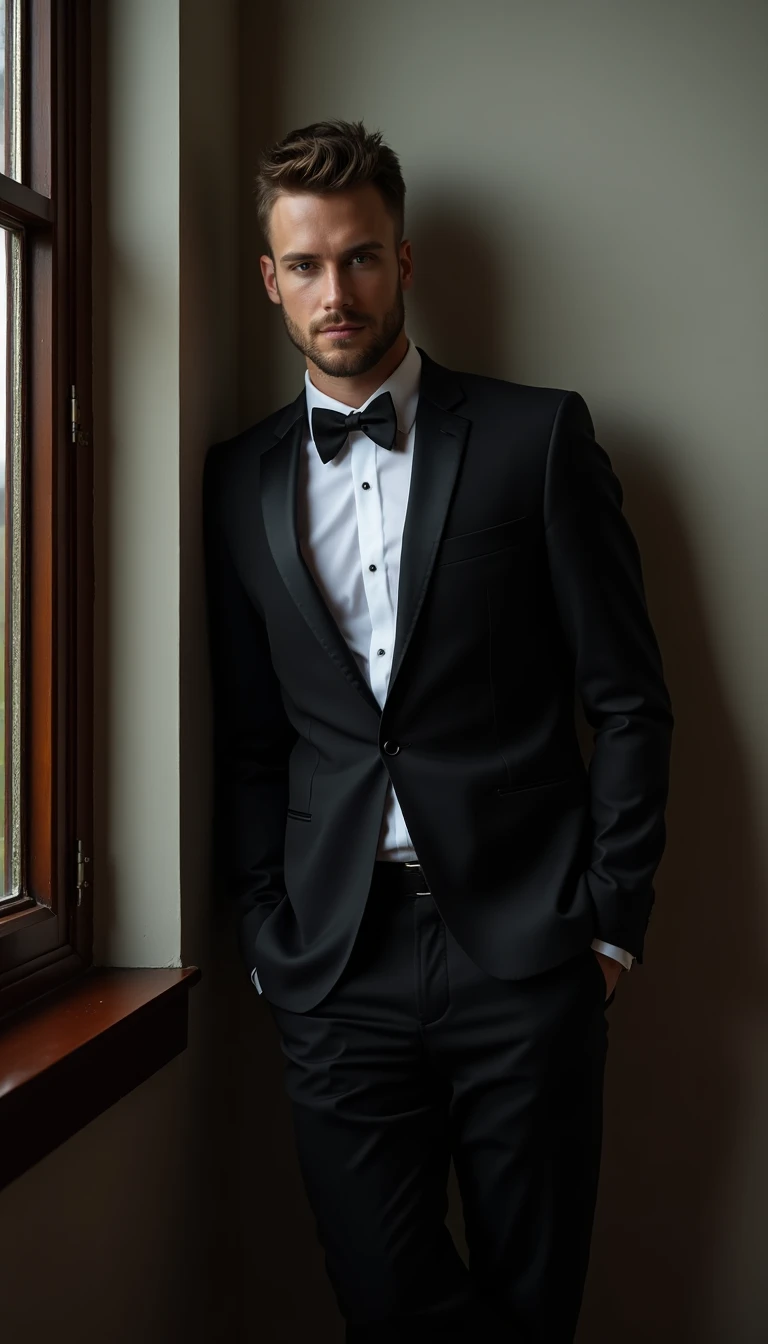 The Stylish Groom Pose: Leaning Against a Wall