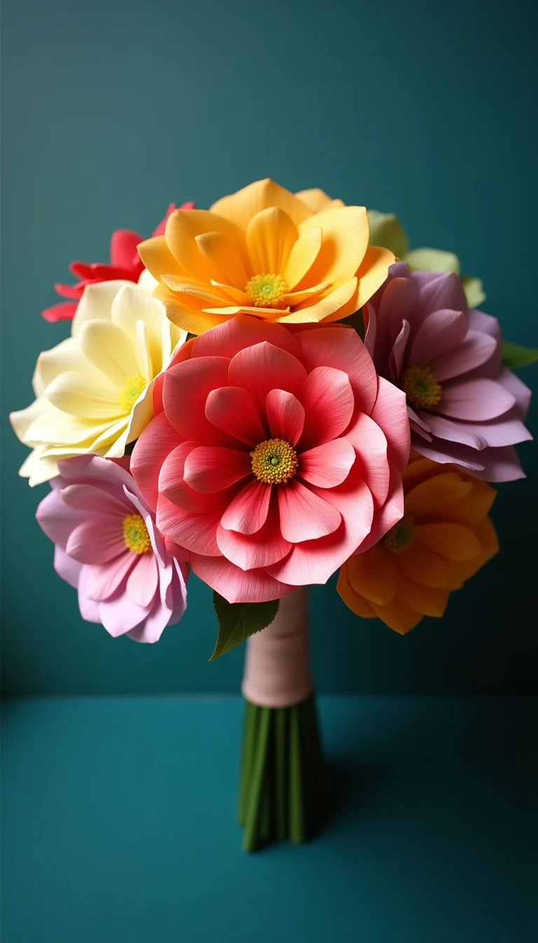 Vibrant Paper Flower DIY Wedding Bouquet